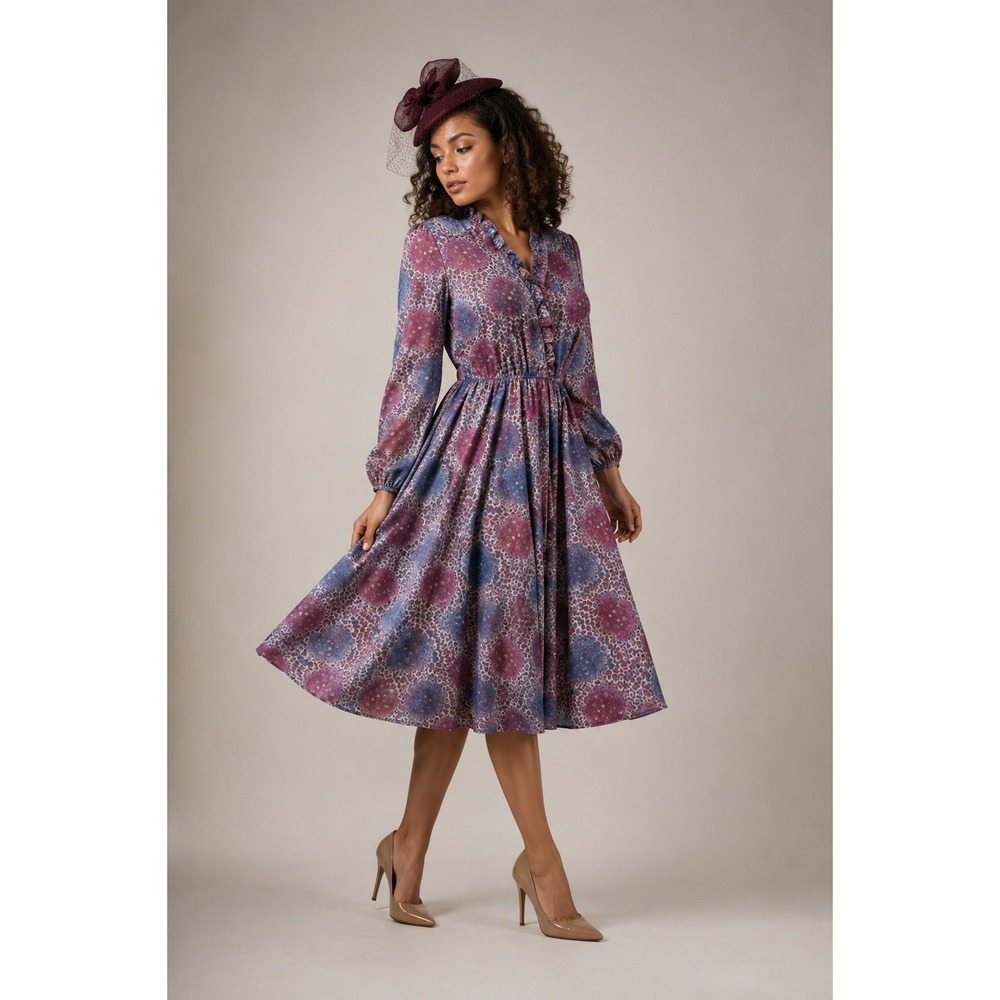 Vintage 70s Ms. Sugar Paisley Ruffle Midi Dress Small